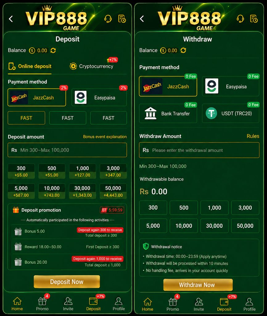 Deposit and Withdraw VIP888 App