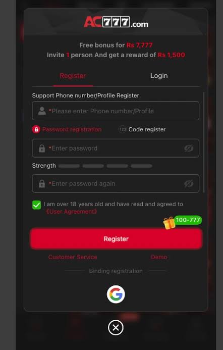 Ac777 registered and login