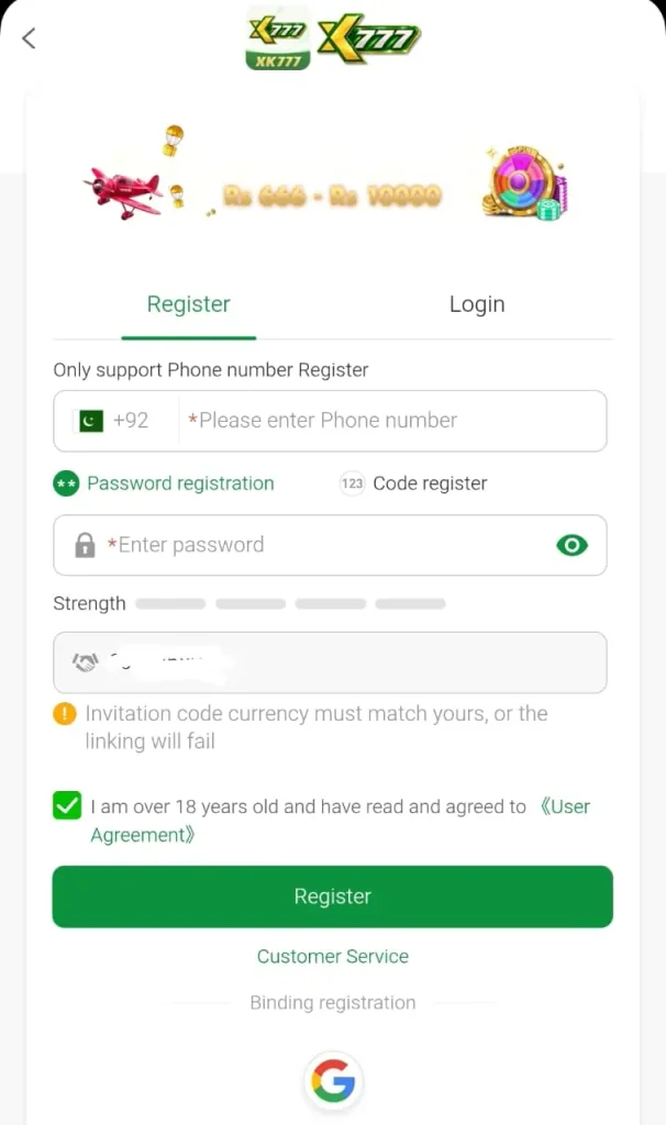 Registered and Login xk777 App